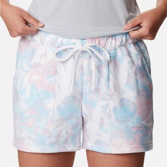 Columbia Women's PFG Slack Water French Terry Pink Blue Pattern Shorts Size XL - Picture 1 of 7